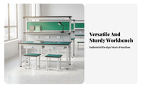 Sturdy Steel Frame Anti-Static Workbench Stable Construction Heavy-Duty Work Table Wear-Resistant Heavy Duty Work Table Built-in Power Outlets for Mechanics, Technicians, Factory Workers, Laboratoryoratory Oratory, Studio, Basement