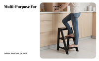 Nordic Design Two-Step Ladder Stool Multi-Functional Household Furniture Sturdy Build Space-Saving for Homeowners, Seniors, Parents, Kitchen, Dining Room, Home Bar, Office