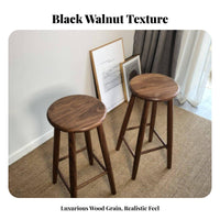 Japanese Design Backless Round Top Stool Minimalist Design Bar Chair Solid Construction Household Furniture Built-in Footrest for Homeowners, Adults, Kitchen Island, Dining Room, Cafe, Restaurant