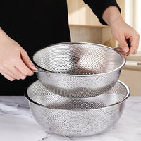 Rice Washer and Rice Strainer Washing Bowl, 304 Stainless Steel Metal Sieve with Small Holes, Loop Base and Double Handles for Pasta Spaghetti