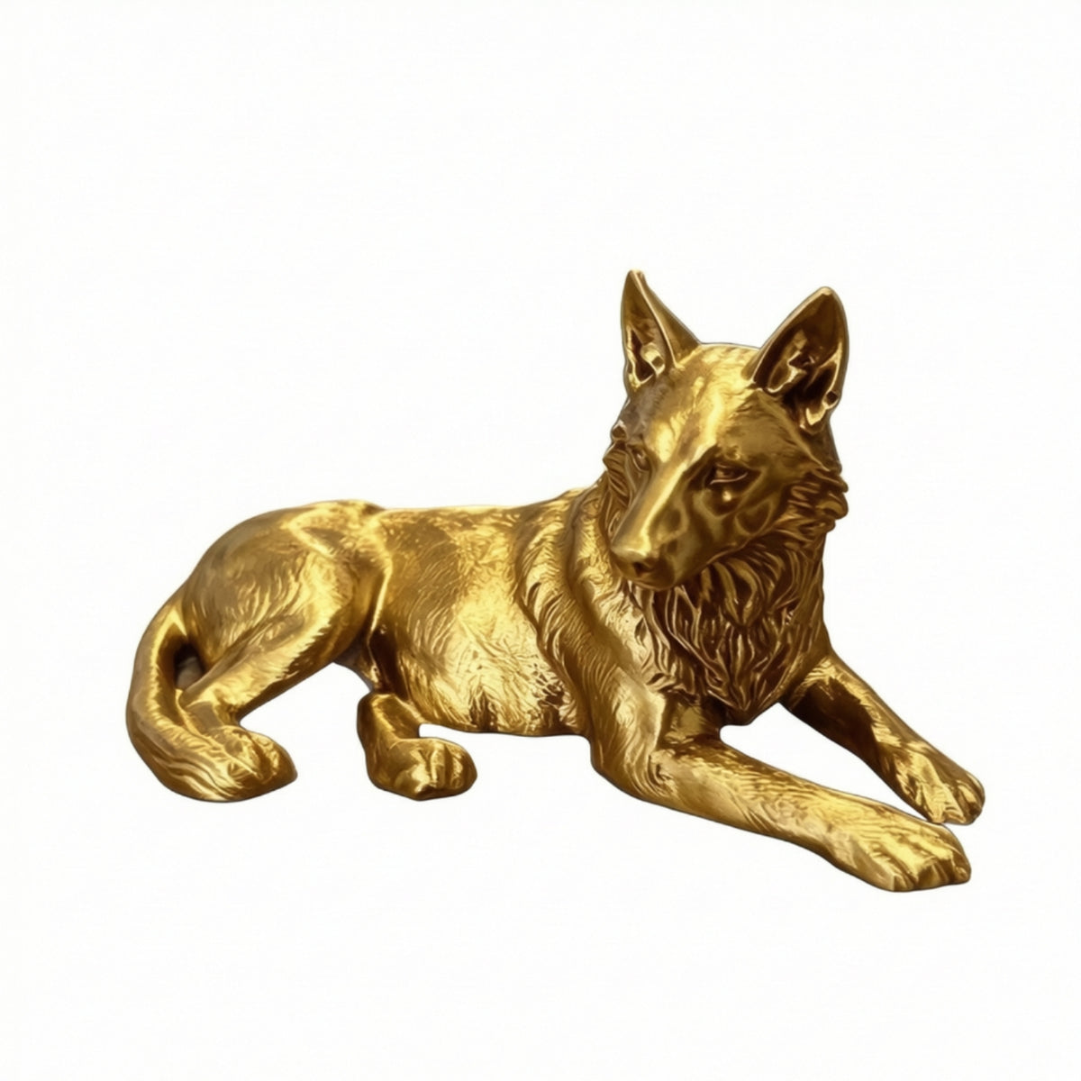 Shiny Wolf Figurine Gold-Yellow Wolf Sculpture Reclining Desk Ornament Elegant for Shelf
