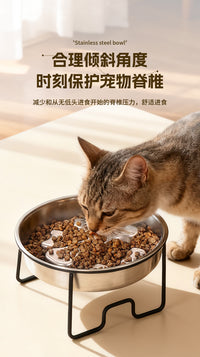 不锈钢宠物慢食碗双碗猫狗护颈饭碗家用加厚防滑喂食器跨境代发