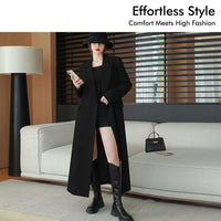Womens Coat Double Breasted Long Overcoat for Autumn Winter Wear, Extra Tailored Trench Design with High Temperature Shaping