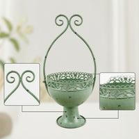Pedestal Flower Pot Vintage Arched Flower Planter with Hanger Distressed Planters Metal for Homeowners, Patio, Porch
