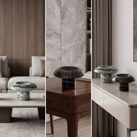 Marble Tray with Cylindrical Base Polished Mushroom Tray Sculptural for Living Room, Display Shelf, Study