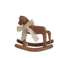Wooden Rocking Horse Table Decoration Handcrafted Rocking Horse with Ribbon Collectible Desk Centerpiece for Shelf, Entryway