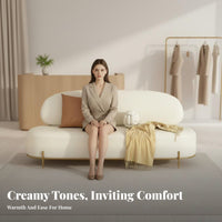 archedhhedd Teddy Settee Creamy aesthetic Sofa Upholstered Reception Bench for Business Owners, Interior Designers, Clothing boutique, cosmetics studio, Lounge Area
