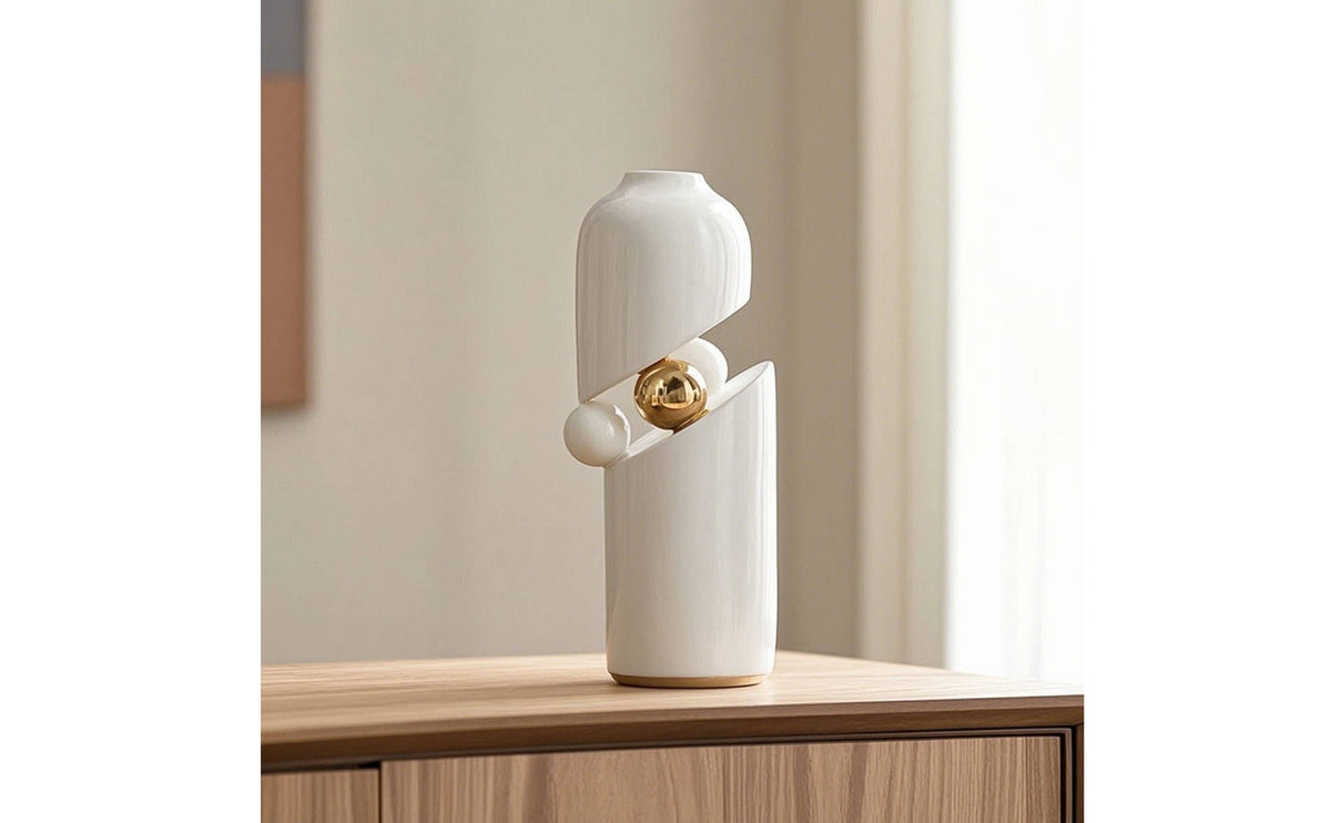 Vase with Gold Accent Tabletop Flower Holder Modern for Office