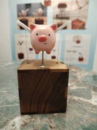 Wooden Carved Pig Figurine Desk Decor Stress Relief Gift