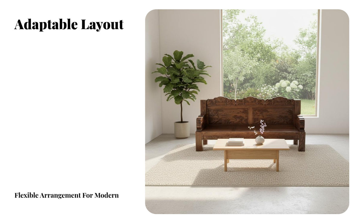 New Chinese design L-Shaped Wooden Frame Sofa Includes Chaise Lounge Sectional Couch Fully Assembled Living Room Furniture Minimalist Aesthetic for Homeowners, Apartment Dwellers, Families, Home, Reception Hall