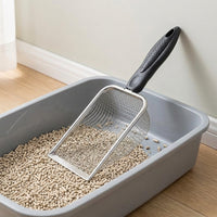 Litter Scooper and Sifter with Pooper Lifter, Stainless Steel Fine Mesh Scooper, Deep Rectangular Shape with Ergonomic Grip for Cat Litter Box