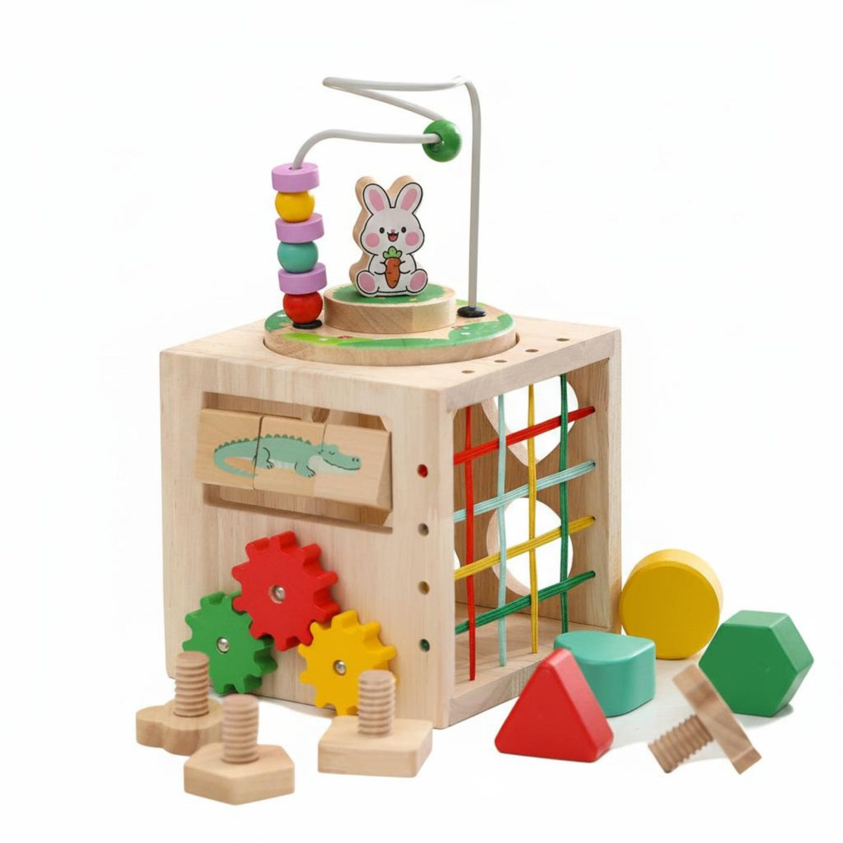 Early Learning Wooden Activity Cube Color Recognition Educational Busy Cube Safe and Sturdy for Children, Toddlers, Home, Preschool