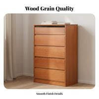 5-Drawer Wooden Chest Minimalist Design Nordic Design Low Cabinet Sturdy Construction 5 Drawer Storage Unit for Adults, Parents, Bedroom, Home, Closet