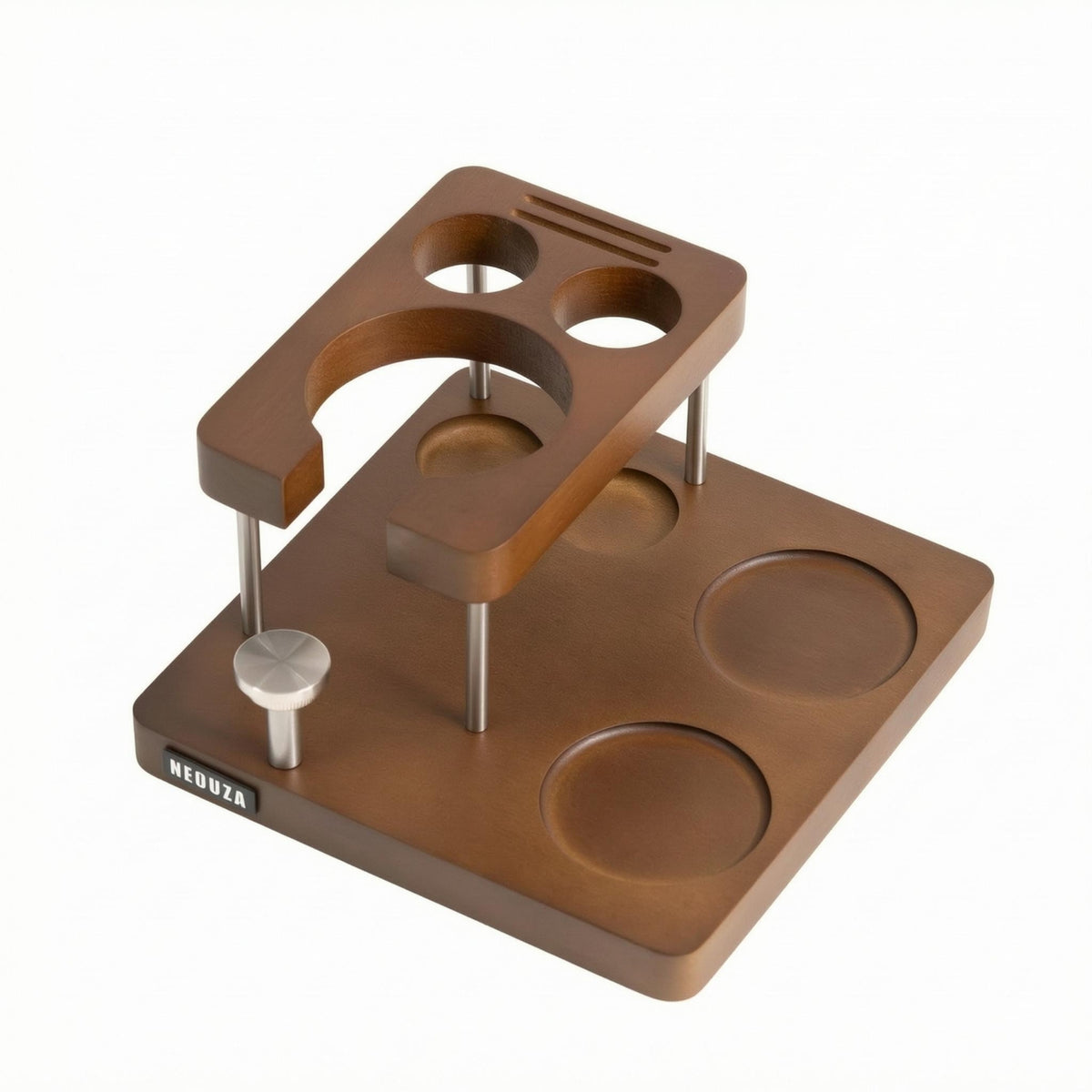 Wooden Puck Press Stand Rectangular Tamping Station Espresso Tool Holder Solid Wood Metal Tamping Base Stand