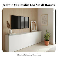 Surfacemounted TV Stand Nordic and Design Handleless Surfacemounted Cabinet Space-Saving Electronics Center for Minimalism Aficionados, Homeowners