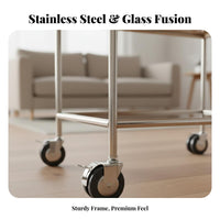 Minimalist Design Stainless Steel Glass Trolley Multi-Functional Service Cart with Wheels Anti-Rust Mobile Storage Shelf for Apartment Dwellers, Professionals, Living Room, Small Areas, Home Office, Bathroom