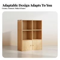 Solid Wood Construction Modular Cube Organizer Combination of Exposed and Closed Shelves Bookshelf Customizable Layout Bookcase Floor-Standing Base for Book Lovers, Office Workers, Homeowners, Study Room, Bedroom, Entrance Hall