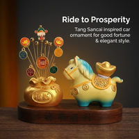 Rotating Horse Car Ornament for Dashboard, Resin Figurine with Wooden Base, Interior Decoration for Vehicle