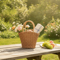 Flower Basket with Bow Natural Gift Basket with Handle Rustic Elegant for Florists, Weddings, Picnics