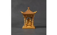Tabletop Pagoda with Figure Gold-Toned Pavilion Ornament Compact Mini Pavilion for Collectors, Entryway