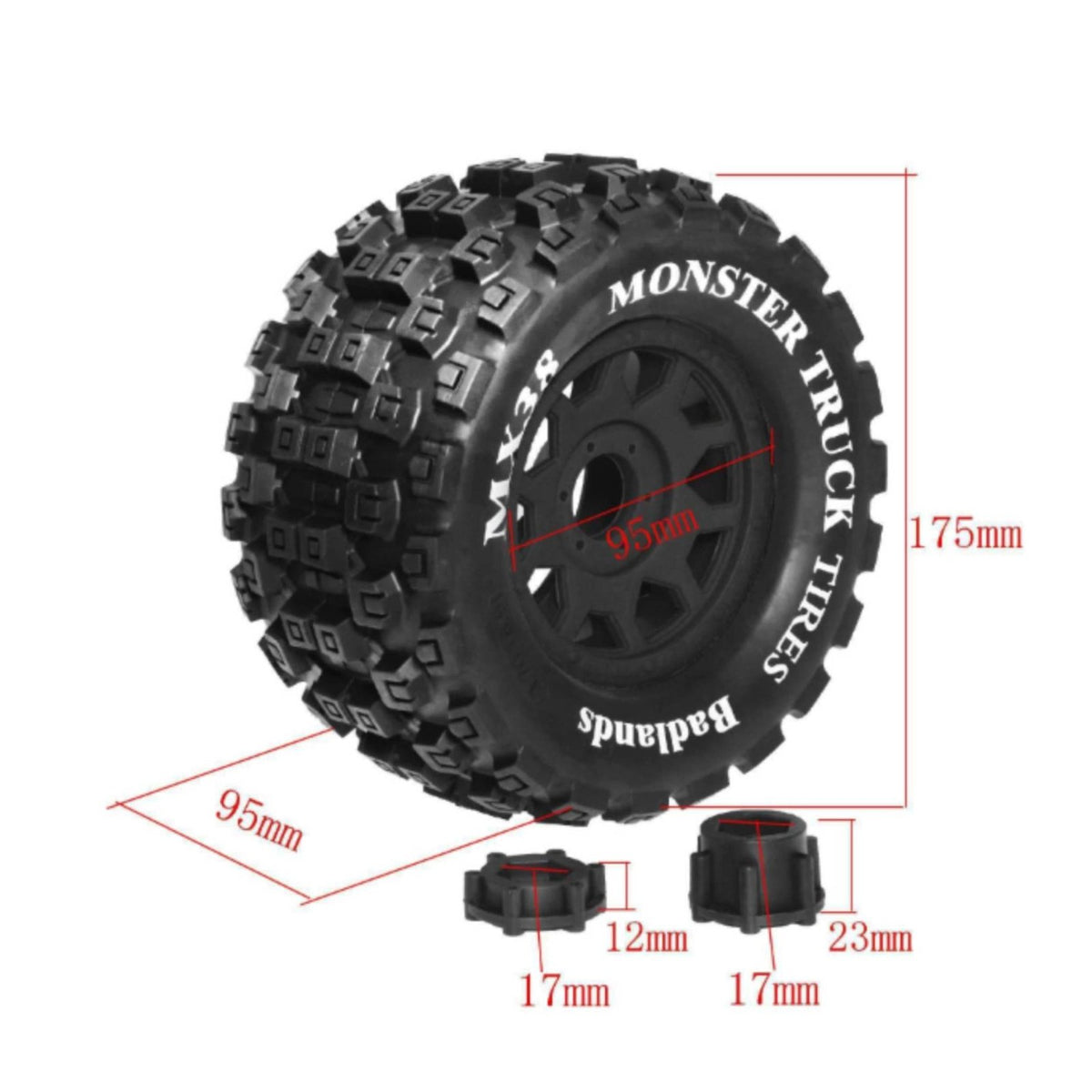 4 Pieces 17mm Hex Tire Set Replaceable Rc Monster Truck Tires Wear-Resistant