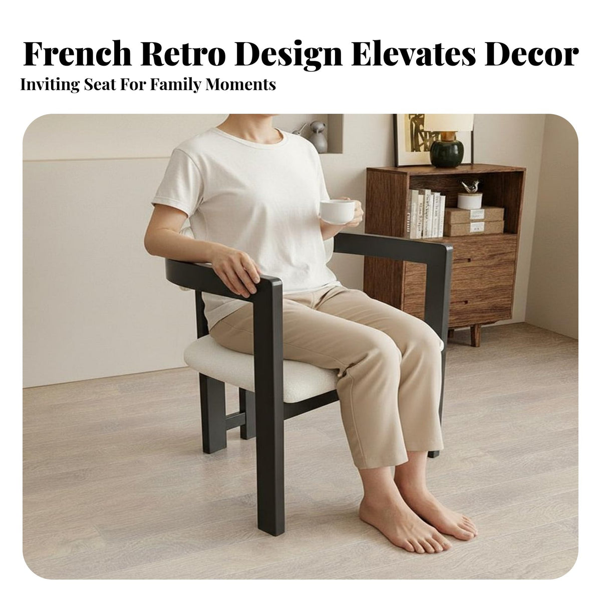 Solid Wood Frame Chair Light Luxury Design Solid Wood Desk Chair Ergonomic Curved Backrest Woven Cord Seat Armchair for Homeowners, Kitchen