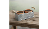 Wood Handle Planter Multiuse Rustic Metal Planter Box Indoor Outdoor Use Vintage Flower Container for Windowsill