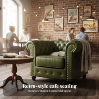 Retro Design Tufted Chesterfield Loveseat Deep Button Tufting Tufted Scroll Arm Sofa Rolled Arms Booth Seating Nailhead Accents for Cafe Owners, Couples, Adults, Restaurant, Bar, Tea Shop