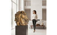 Horse Heads Sculpture with Base Freestanding Horse Heads Sculpture Equestrian Horsehead Carving Statue for Console