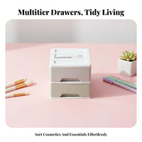 Space-Saving Stackable Drawer unit adaptable Desktop Organizer level-top Surface Storage Drawers for Makeup Users, Office Workers, Dormitory, Dorm Room, Vanity Table, Classroom