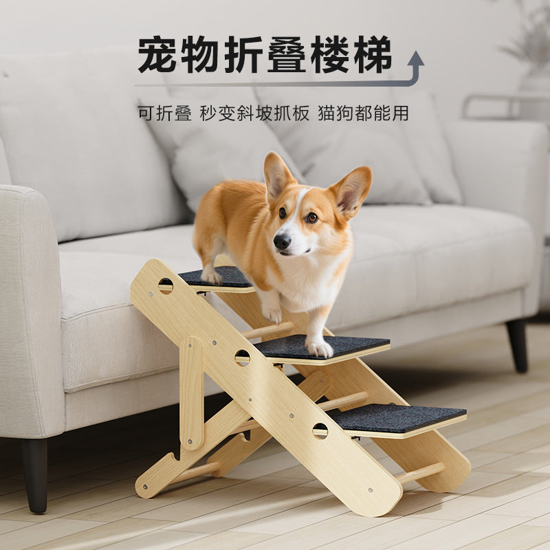 Adjustable Anti-Slip Pet Stairs with Scratching Board for Cats