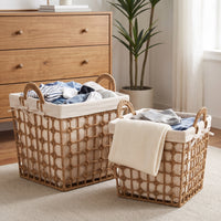 Large Capacity Hemp Rope Laundry Hamper with Handles for Hotel and Home Use