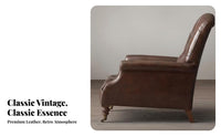Top-Grain Cowhide Button-Tufted Armchair with decorative fasteners Vintage Western design Button-Tufted Club Chair Oil Wax Finish Lounge Seating Nailhead Trim for Interior Design aficionados, Homeowners, Living Room, perusing corner, Home Office, Library