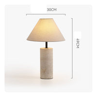 Retro Design Travertine Table Lamp Textile Lampshade Stone Base Desk Lamp for Bedroom, Living Room, Office