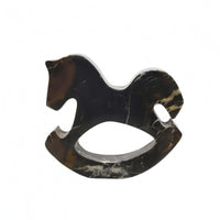 Marble Rocking Horse Black Marble Rocking Horse Sculpture Freestanding Home Decor Piece for TV Cabinet, Entryway