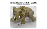 Cute Resin Elephant Sculpture Detailed Texture Shelf Ledge Elephant Sculpture Artisanal Look for Bookshelf, Mantelpiece, Office Desk
