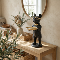 Floor Standing Dog Sculpture Gilded Detail Canine Attendant Statue Resin Material Statue Tray for Entryway, Living Room