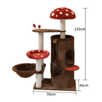 Rope-Wrapped Fungus Feline Tree Hanging bedStyle Multi Level Feline Structure Arched Opening Pet Furniture Dangling Toys