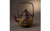 Bronze Teapot with Lid Decorative Ornamental Teapot Embossed Vessel for Collectors, Living Room Display