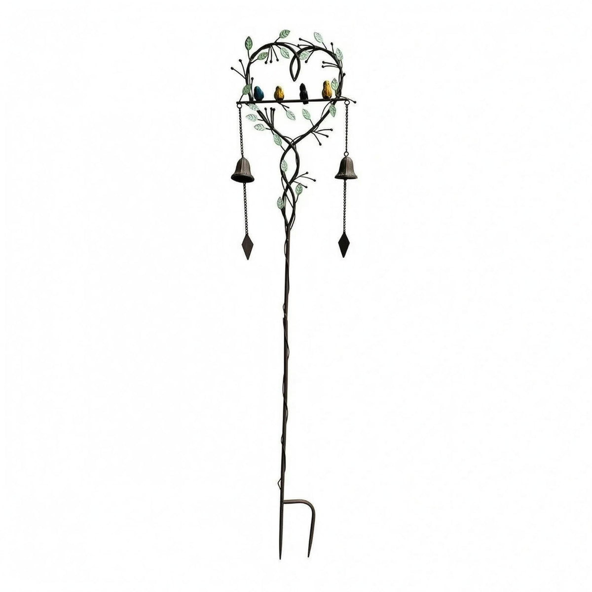 Heart-Shaped Garden Stake Foliage Design Bird Garden Stake Metal Ornament Weather Resistant Home Decor Easy Installation