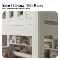 Solid Wood Kids Bunk Bed Space Saving Solid Wood Bunk Bed High Guardrails Bedroom Furniture for Children, Siblings, Small Apartment, Guest Room