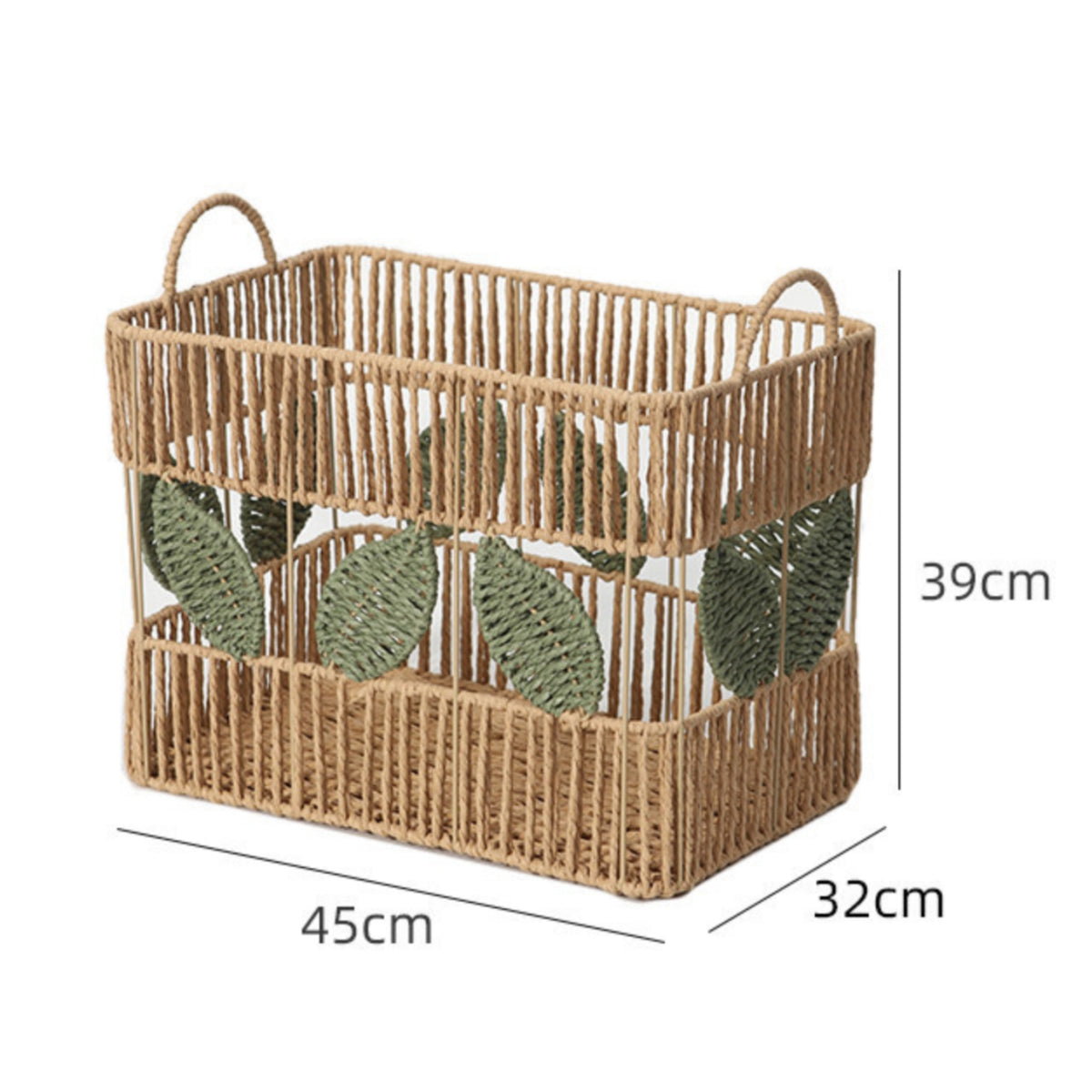 Rectangular Storage Basket Handwoven Woven Basket with Handles Open-Top for Washroom, Under Sink, Laundry Room
