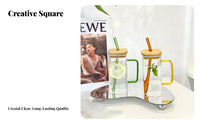 Large Capacity Square Glass Cup with Handle Modern Design Colored Handle Glass Cup Reusable for Office Workers, Women, Daily Use, Home, Cafe