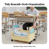 Movable with casters Mobile under-table Book container Easy to Move Classroom Organizer Space Saving Rolling cart Large Capacity for Students, Children, Office Workers, School, Dorm Room, Home, Bedroom