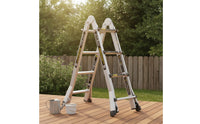 Folding Ladder with Wheels Double-Sided Multifunction Ladder Foldable for Homeowners, Contractors, Home Maintenance, Garage, Construction Sites