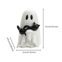 Spooky-Cute Ghost with Black Cat Gothic Ghost Figurine Espeluznante Estatua De Fantasma Con Gato Negro Festivo for Collectors