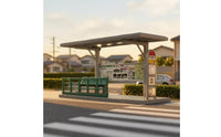 1/64 Bus Stop Model Gray Roof Japanese Bus Stop Model Miniature Scene Prop Route Board Realistic