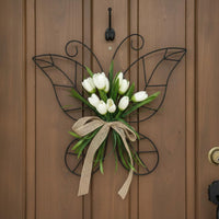 Ready to Hang Butterfly Flower Wreath Rustic Accent Butterfly Wireframe Wreath Long-Lasting Farmhouse Door Decor Fade-Resistant for Mothers, Mantelpiece