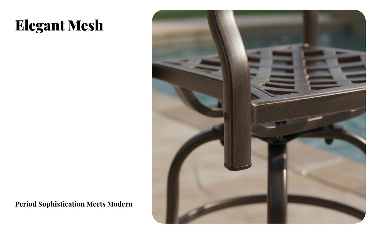 Cast Aluminum Swivel Bar Stool Rust-Resistant Swivel Bar Stool Weather-Resistant Cast Aluminum Patio Chair for Adults, Entertainers, Poolside, Balcony