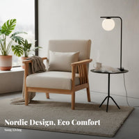 Nordic Design Wood Frame Settee Minimalist and design Sofa Small Space Solution Couch Comfortable Upholstery for Apartment Dwellers, Interior Designers, Living Room, Boutique, Reception Area, book niche